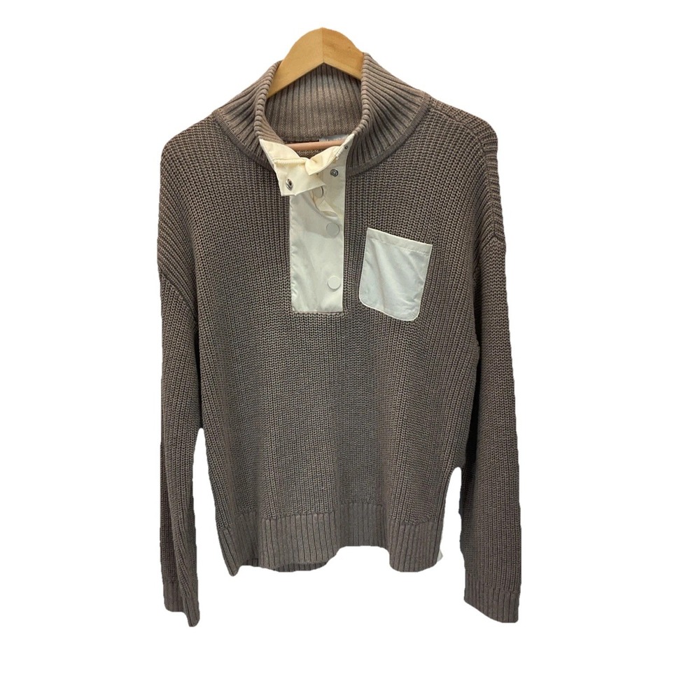 NEW $129 T BY TALBOTS  IVORY Tan COOLMAX 1/4 SNAP HALF SWEATER  SIZE LG‎